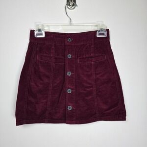 American Eagle Burgundy Corduroy Button Front A Line Mini Skirt preppy academia